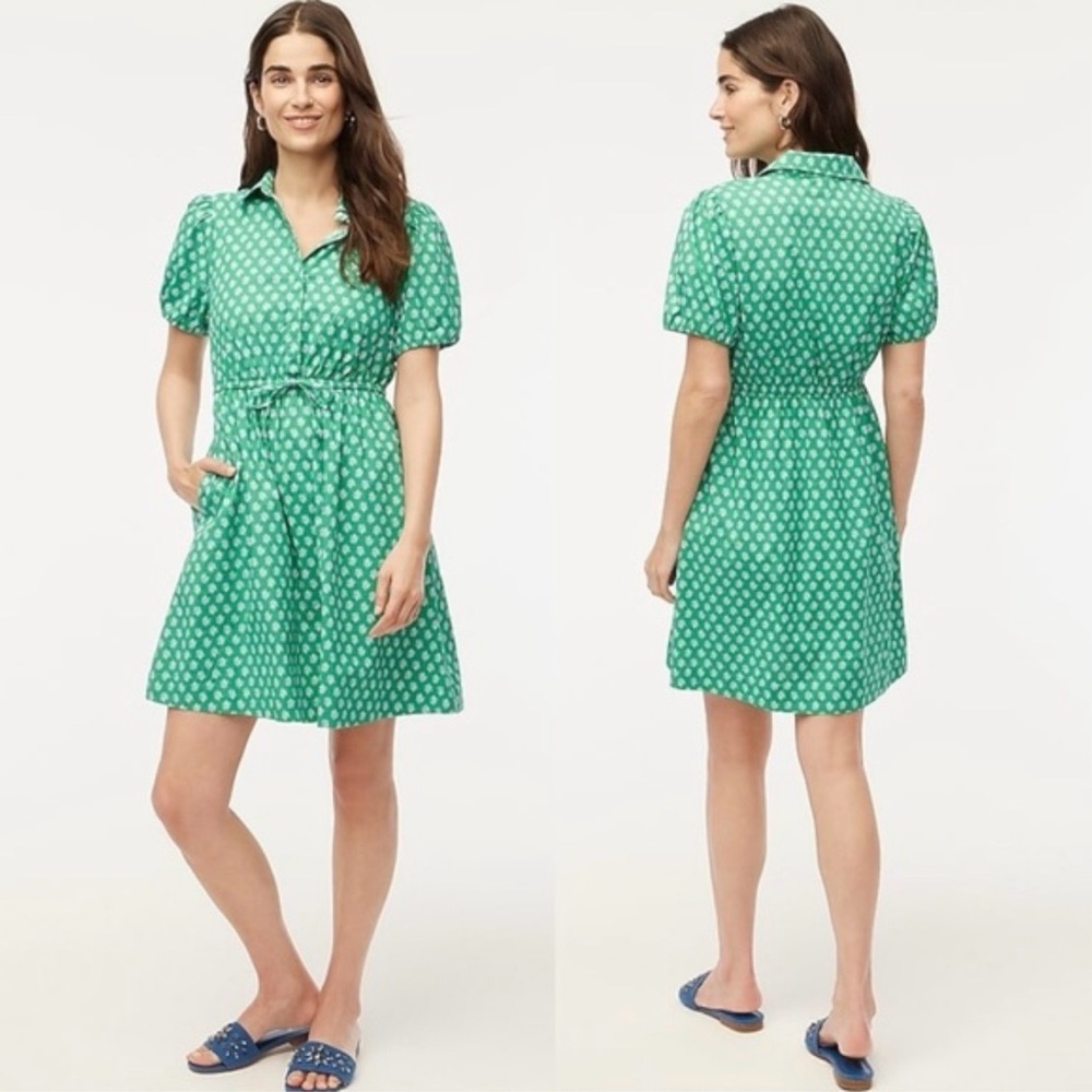 J. Crew Factory Green Mini Dress with White Patterns Size 14